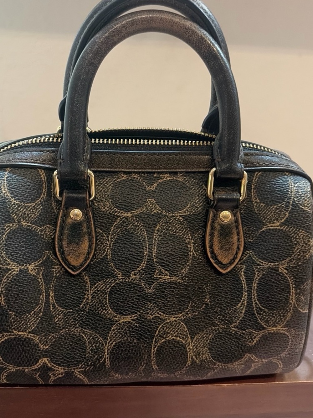Coach Black Signature Canvas Satchel with Gold Hardware